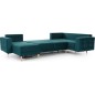 Canapé panoramique convertible - ASMA VELOURS - en tissu de qualité 5 places, vert foncé, méridienne à gauche et angle à droite