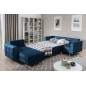 Canapé panoramique convertible - ASMA VELOURS - en tissu de qualité 5 places, bleu foncé, méridienne à gauche et angle à droite
