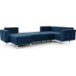 Canapé panoramique convertible - ASMA VELOURS - en tissu de qualité 5 places, bleu foncé, méridienne à gauche et angle à droite