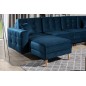 Canapé panoramique convertible - ASMA VELOURS - en tissu de qualité 5 places, bleu foncé, méridienne à gauche et angle à droite