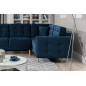 Canapé panoramique convertible - ASMA VELOURS - en tissu de qualité 5 places, bleu foncé, méridienne à gauche et angle à droite