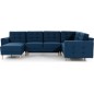 Canapé panoramique convertible - ASMA VELOURS - en tissu de qualité 5 places, bleu foncé, méridienne à gauche et angle à droite