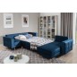 Canapé panoramique convertible - ASMA VELOURS - en tissu de qualité 5 places, bleu foncé, méridienne à droite et angle à gauche