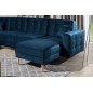 Canapé panoramique convertible - ASMA VELOURS - en tissu de qualité 5 places, bleu foncé, méridienne à droite et angle à gauche