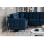 Canapé panoramique convertible - ASMA VELOURS - en tissu de qualité 5 places, bleu foncé, méridienne à droite et angle à gauche