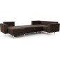 Canapé panoramique convertible - ASMA VELOURS - en tissu de qualité 5 places, marron foncé, méridienne à gauche et angle à droit
