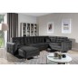 Canapé panoramique convertible - ASMA VELOURS - en tissu de qualité 5 places, gris anthracite, méridienne à gauche et angle à dr