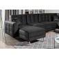 Canapé panoramique convertible - ASMA VELOURS - en tissu de qualité 5 places, gris anthracite, méridienne à gauche et angle à dr