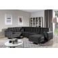 Canapé panoramique convertible - ASMA VELOURS - en tissu de qualité 5 places, gris anthracite, méridienne à droite et angle à ga