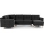 Canapé panoramique convertible - ASMA VELOURS - en tissu de qualité 5 places, gris anthracite, méridienne à droite et angle à ga