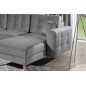Canapé panoramique convertible - ASMA VELOURS - en tissu de qualité 5 places, gris, méridienne à droite et angle à gauche (vu de