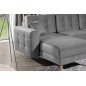 Canapé panoramique convertible - ASMA VELOURS - en tissu de qualité 5 places, gris, méridienne à gauche et angle à droite (vu de