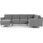 Canapé panoramique convertible - ASMA VELOURS - en tissu de qualité 5 places, gris, méridienne à gauche et angle à droite (vu de