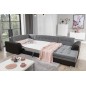 Canapé panoramique convertible - DAMIEN VELOURS - en tissu gris de qualité et caisse simili noir, 7 places, gris, méridienne à d