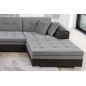 Canapé panoramique convertible - DAMIEN VELOURS - en tissu gris de qualité et caisse simili noir, 7 places, gris, méridienne à d