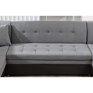 Canapé panoramique convertible - DAMIEN VELOURS - en tissu gris de qualité et caisse simili noir, 7 places, gris, méridienne à d