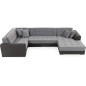 Canapé panoramique convertible - DAMIEN VELOURS - en tissu gris de qualité et caisse simili noir, 7 places, gris, méridienne à d