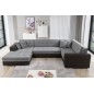 Canapé panoramique convertible - DAMIEN VELOURS - en tissu gris de qualité et caisse simili noir, 7 places, méridienne à gauche