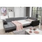 Canapé panoramique convertible - DAMIEN VELOURS - en tissu gris de qualité et caisse simili noir, 7 places, méridienne à gauche