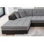 Canapé panoramique convertible - DAMIEN VELOURS - en tissu gris de qualité et caisse simili noir, 7 places, méridienne à gauche
