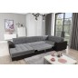Canapé panoramique convertible - DAMIEN VELOURS - en tissu gris de qualité et caisse simili noir, 7 places, méridienne à gauche
