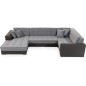 Canapé panoramique convertible - DAMIEN VELOURS - en tissu gris de qualité et caisse simili noir, 7 places, méridienne à gauche