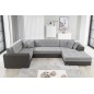 - Canapé panoramique convertible - DAMIEN VELOURS - en velours gris clair gris foncé de qualité, 7 places, gris, méridienne à dr