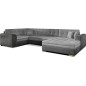 - Canapé panoramique convertible - DAMIEN VELOURS - en velours gris clair gris foncé de qualité, 7 places, gris, méridienne à dr