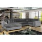 Canapé panoramique convertible - DAMIEN VELOURS - velours gris foncé et gris clair de qualité, 7 places, méridienne à gauche et