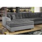 Canapé panoramique convertible - DAMIEN VELOURS - velours gris foncé et gris clair de qualité, 7 places, méridienne à gauche et