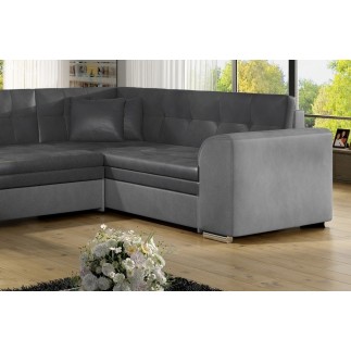 Canapé panoramique convertible - DAMIEN VELOURS - velours gris foncé et gris clair de qualité, 7 places, méridienne à gauche et