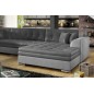 Canapé panoramique convertible - DAMIEN VELOURS - en velours gris foncé et gris clair de qualité, 7 places, méridienne à droite