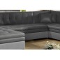Canapé panoramique convertible - DAMIEN VELOURS - en velours gris foncé et gris clair de qualité, 7 places, méridienne à droite