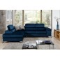 Canapé d'angle convertible - ERWAN - en velours luxe 5 places, bleu foncé, angle gauche (vu de face)