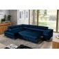 Canapé d'angle convertible - ERWAN - en velours luxe 5 places, bleu foncé, angle gauche (vu de face)