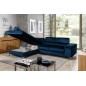 Canapé d'angle convertible - ERWAN - en velours luxe 5 places, bleu foncé, angle gauche (vu de face)