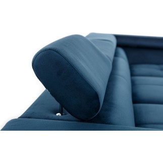 Canapé d'angle convertible - ERWAN - en velours luxe 5 places, bleu foncé, angle gauche (vu de face)
