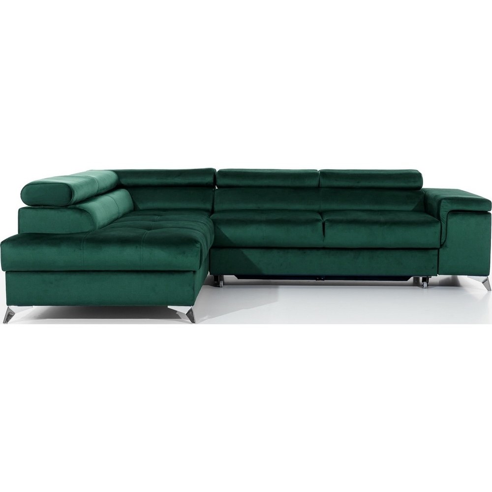 - Canapé d'angle convertible - ERWAN - en velours luxe 5 places, vert, angle gauche (vu de face)