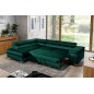 - Canapé d'angle convertible - ERWAN - en velours luxe 5 places, vert, angle gauche (vu de face)