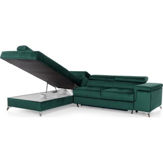 - Canapé d'angle convertible - ERWAN - en velours luxe 5 places, vert, angle gauche (vu de face)