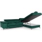 Canapé d'angle convertible - ERWAN - en velours luxe 5 places, vert, angle droit (vu de face)