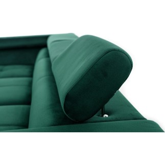 Canapé d'angle convertible - ERWAN - en velours luxe 5 places, vert, angle droit (vu de face)