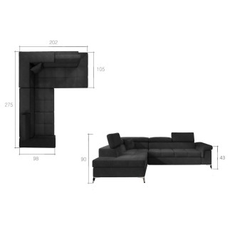 Canapé d'angle convertible - ERWAN - en velours luxe 5 places, vert, angle droit (vu de face)