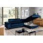 Canapé d'angle convertible - ERWAN - en velours luxe 5 places, bleu foncé, angle droit (vu de face)