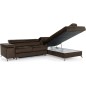 Canapé d'angle convertible - ERWAN - en velours luxe 5 places, chocolat, angle droit (vu de face)