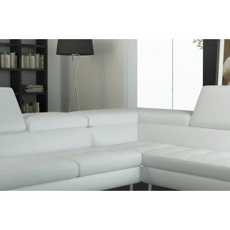 Canapé d'angle en cuir italien 6 places BIRKIN, gris clair, angle droit
