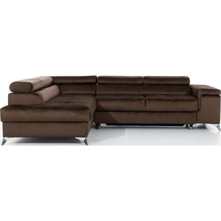 Canapé d'angle convertible - ERWAN - en velours luxe 5 places, chocolat, angle gauche (vu de face)