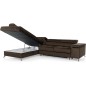 Canapé d'angle convertible - ERWAN - en velours luxe 5 places, chocolat, angle gauche (vu de face)