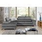 Canapé d'angle convertible - ERWAN - en velours luxe 5 places, gris, angle gauche (vu de face)
