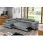 Canapé d'angle convertible - ERWAN - en velours luxe 5 places, gris, angle gauche (vu de face)